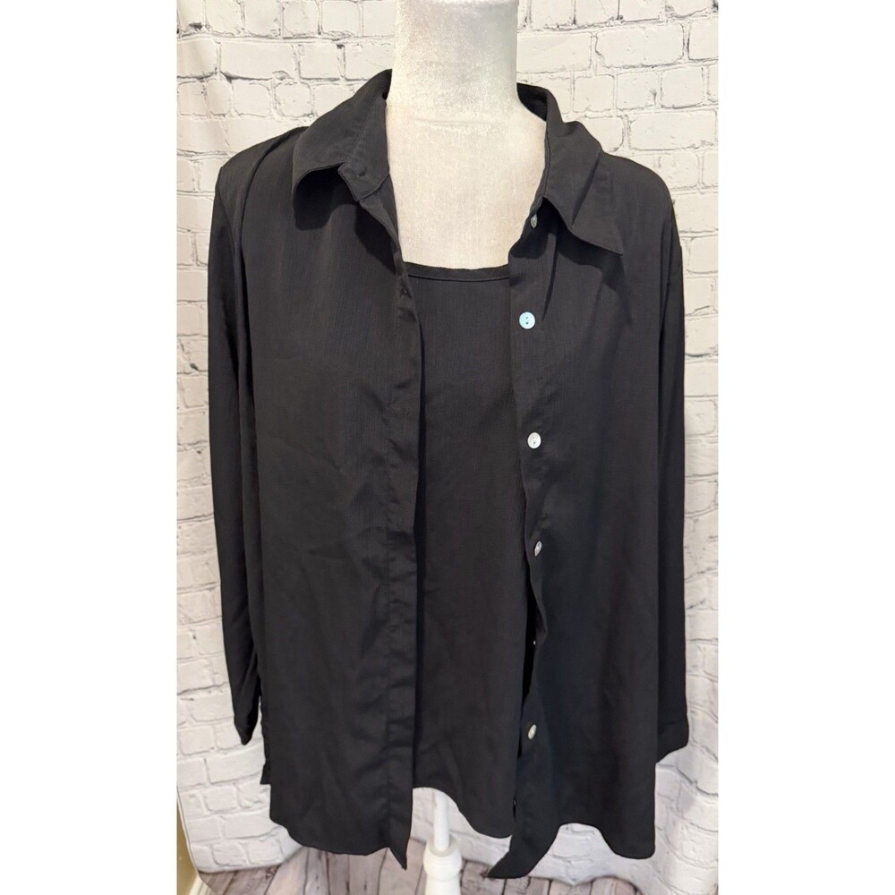 Susan Graver Style QVC Two-Piece Black Tank & Button-Down Shirt Set Plus Size 1X